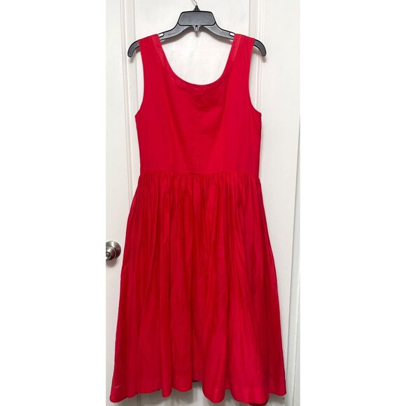 J. Peterman Red Sleeveless Scoop Neck Cotton Fit & Flare Midi Dress Size 14 - Picture 8 of 9
